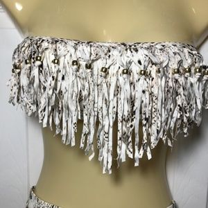 Beaded Fringe Bandeau Bikini Top